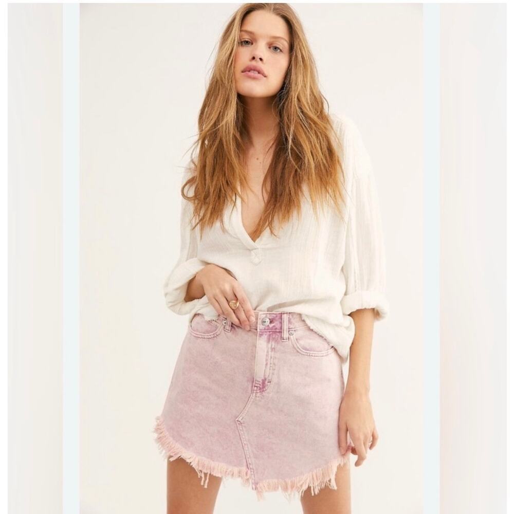 We The Free Bailey Denim Jean Skirt Acid wash Pink